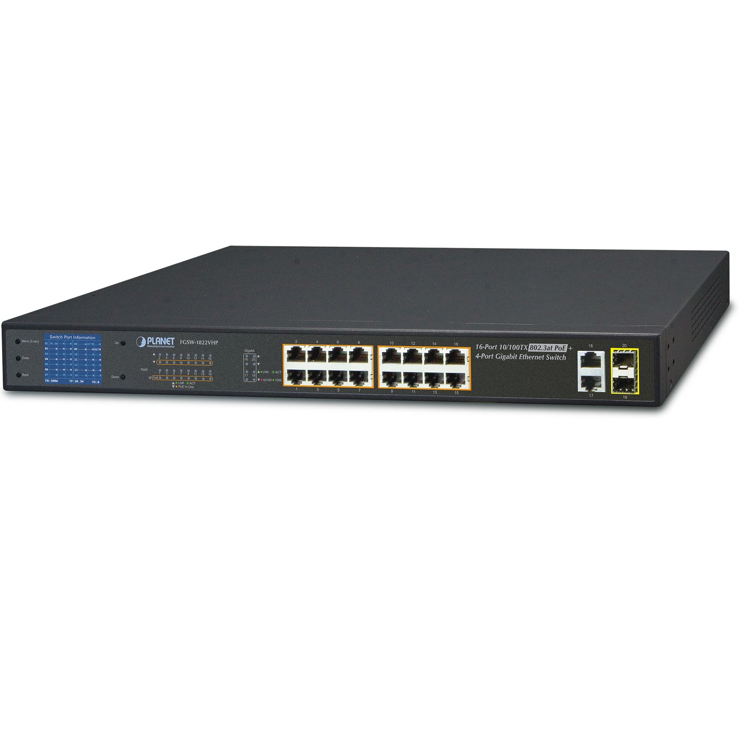 16-Port 10-100Mbps PoE + SFP Switch