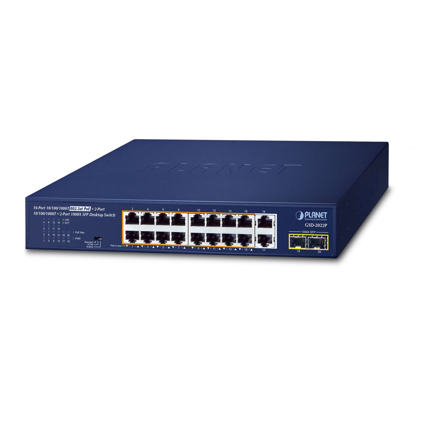 16-Port Gigabit 802.3at PoE + 2-Port Gigabit + 2-Port SFP