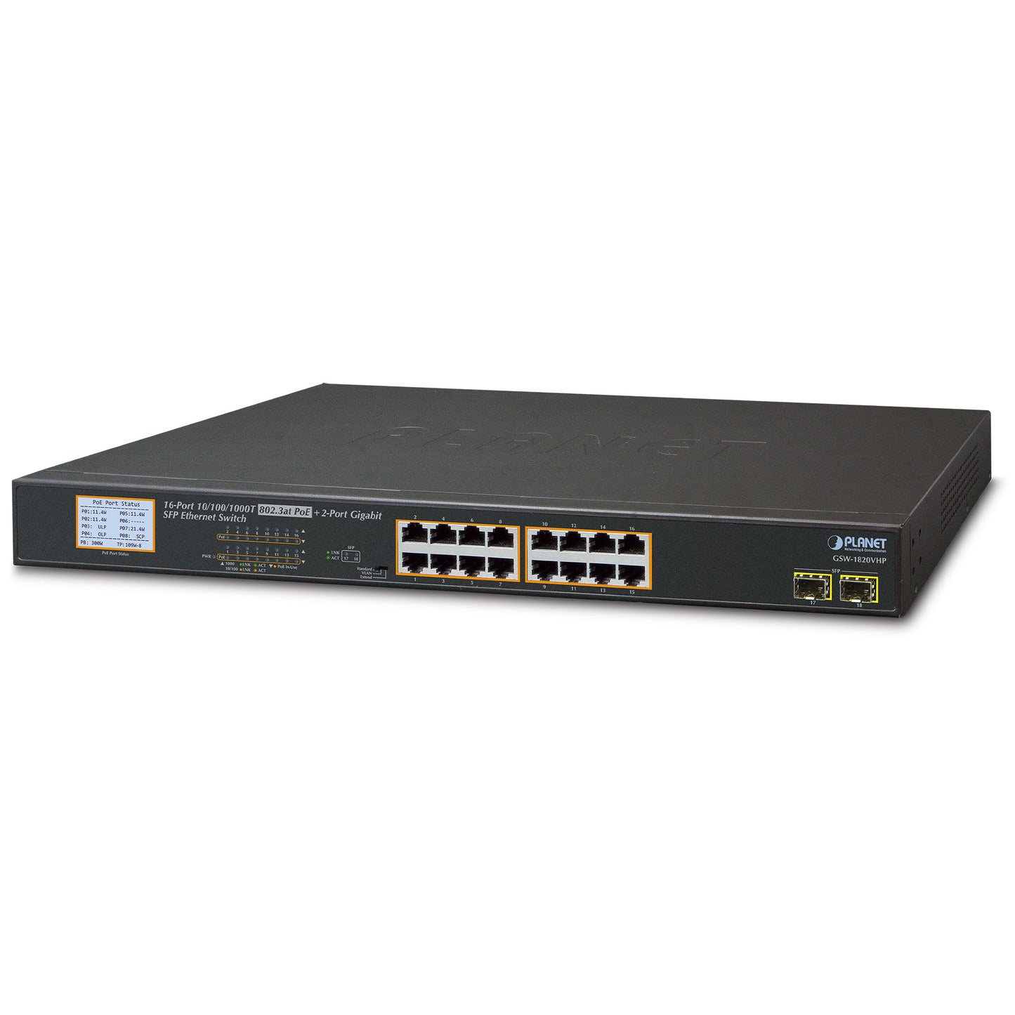 16-Port Gigabit 802.3at PoE + 2-Port 1000X SFP Gigabit Switch