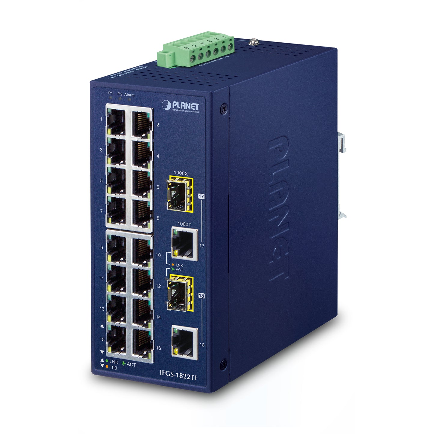 Industrial 16-Port 10-100Mbps + 2-Port Gigabit SFP Switch
