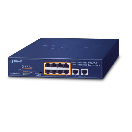 8-Port Gigabit 802.3at PoE + 2-Port Gigabit Switch (120 watts)